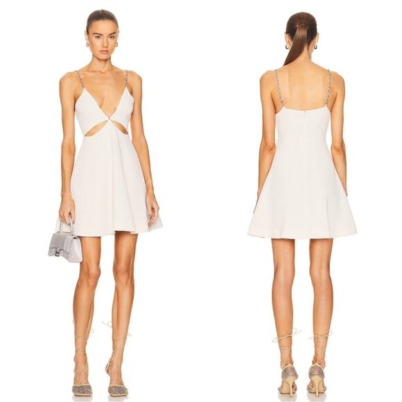 Jonathan Simkhai Ellis Cutout Silver Chain Egret White Mini Dress Size 4 - Picture 1 of 9